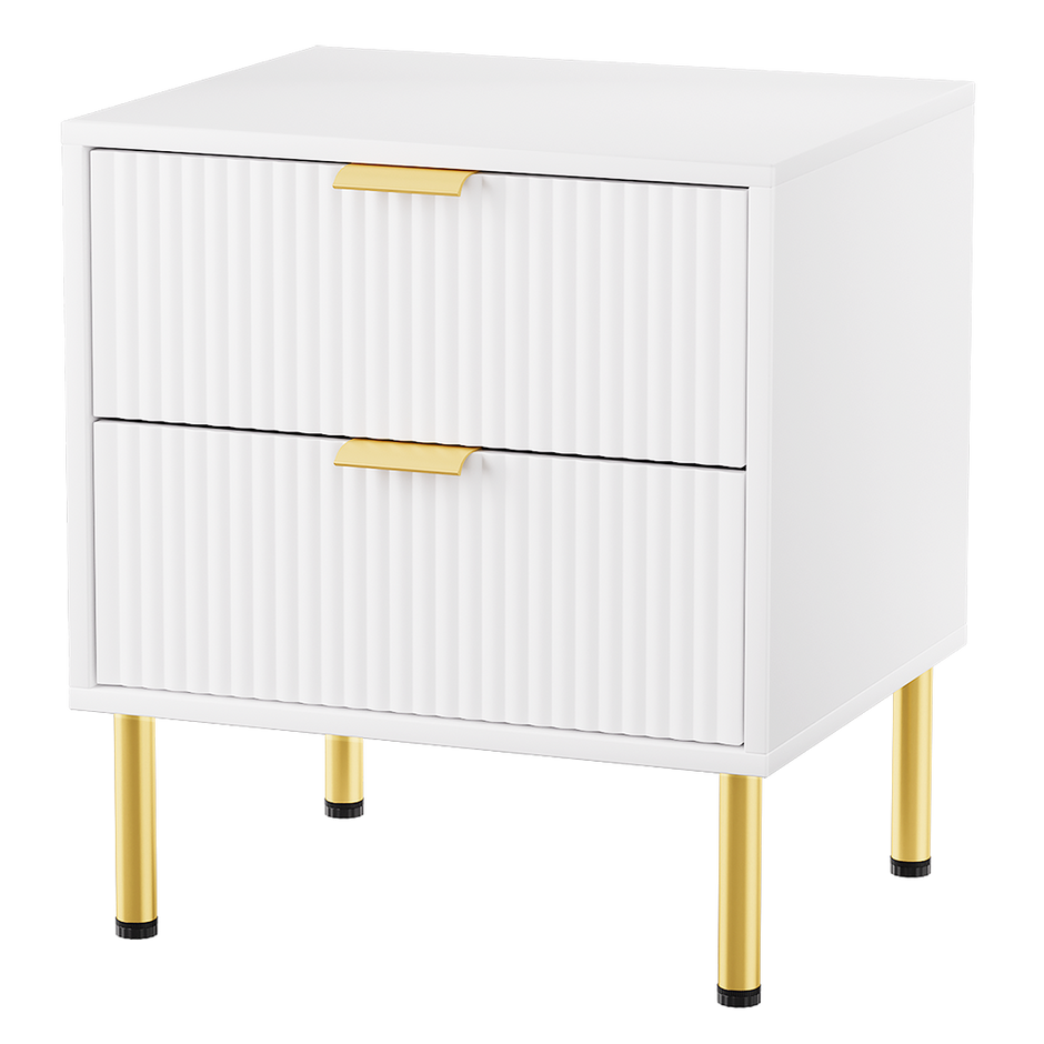 Levede Bedside Table with 2 Drawers White Metal Legs-2006732897205227528