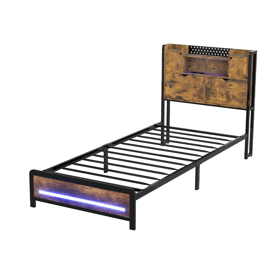 Levede Single Bed Frame Storage Headboard Industrial-2011971104947703816