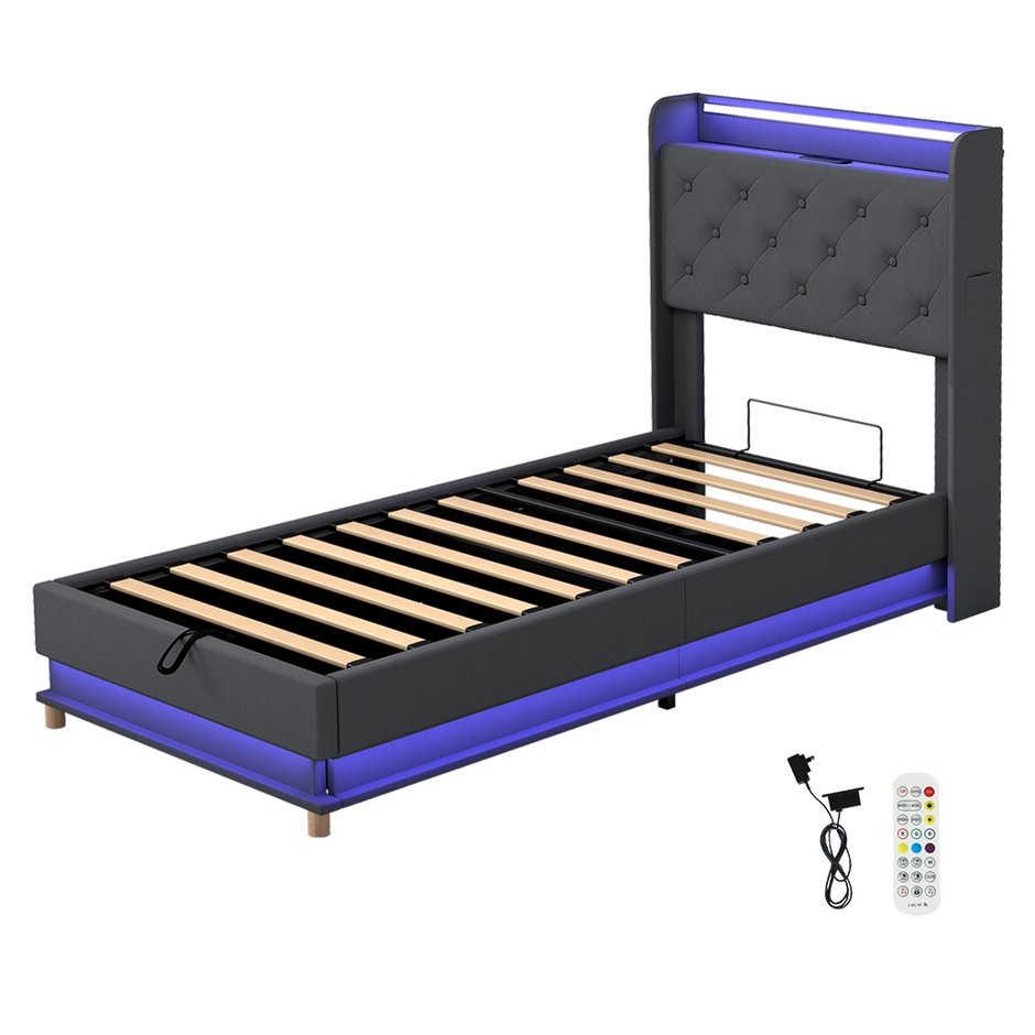 Levede Single Bed Frame Gas Lift Storage LED Light USB-2006733381777362952