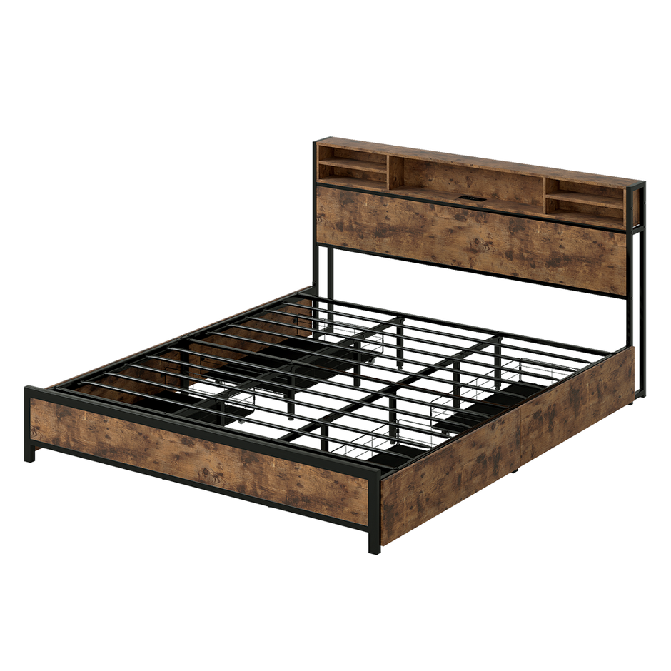Levede King Bed Frame Industrial Storage LED Charing-2011971104339529736
