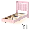 Levede Single Floating Bed Frame LED Headboard USB Pink-2006732795417858056