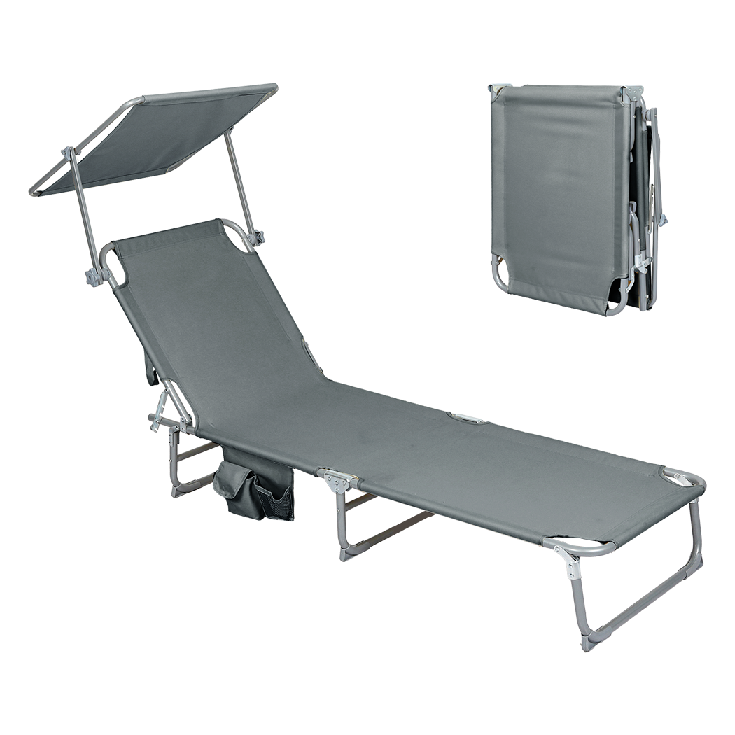Levede Foldable Lounge Chairs with Canopy Grey-2018816823004368904