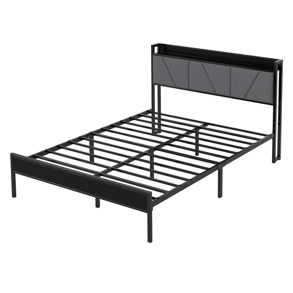 Levede Queen Bed Frame Steel Base with Headboard Grey-2006732773129326600