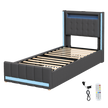 Levede Single Bed Frame Fabric Storage Drawer LED USB-2006733382138073096