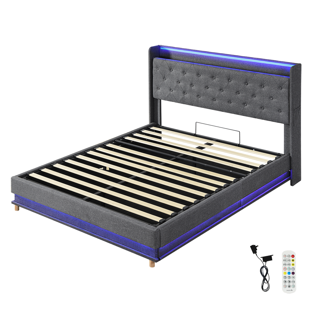 Levede Double Bed Frame Gas Lift LED Light-2006732862769991688