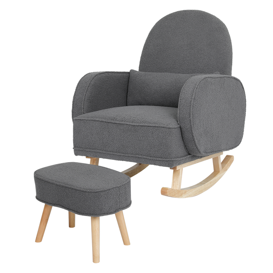 Levede Fleece Rocking Chair with footstool-2006732864741314568