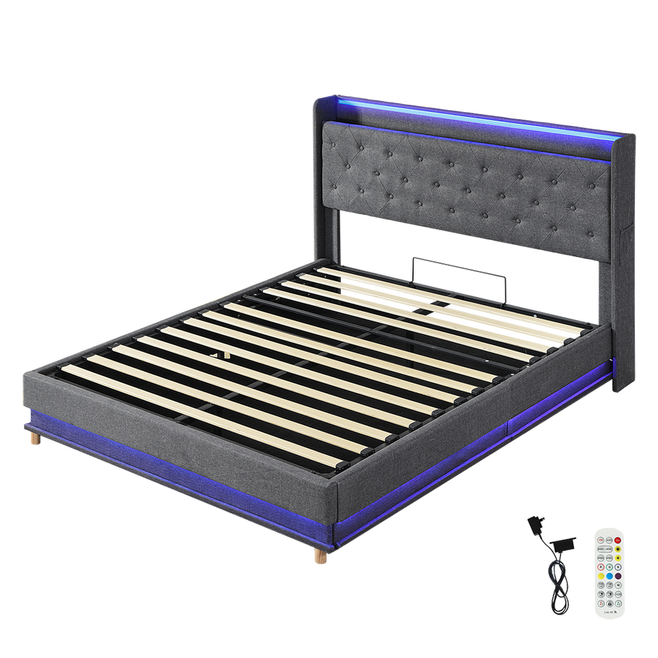 Levede Queen Bed Frame Gas Lift LED Light-2006732862950346760