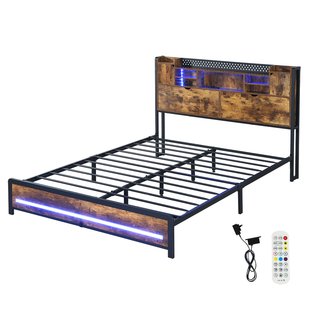 Levede Double Bed Frame Storage Headboard Industrial-2006732901386948616
