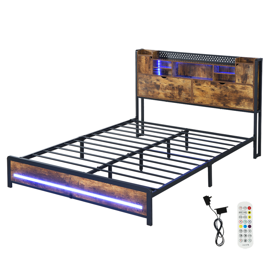 Levede Double Bed Frame Storage Headboard Industrial-2006732901386948616