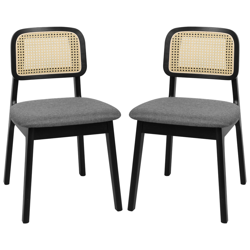 Levede 2x Dining Chair Wood Rattan Armless Black-2006732686818938888