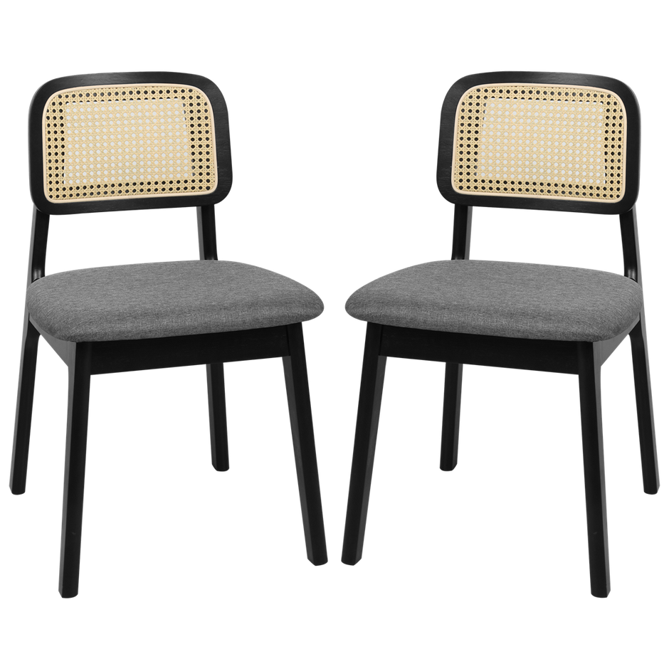 Levede 2x Dining Chair Wood Rattan Armless Black-2006732686818938888