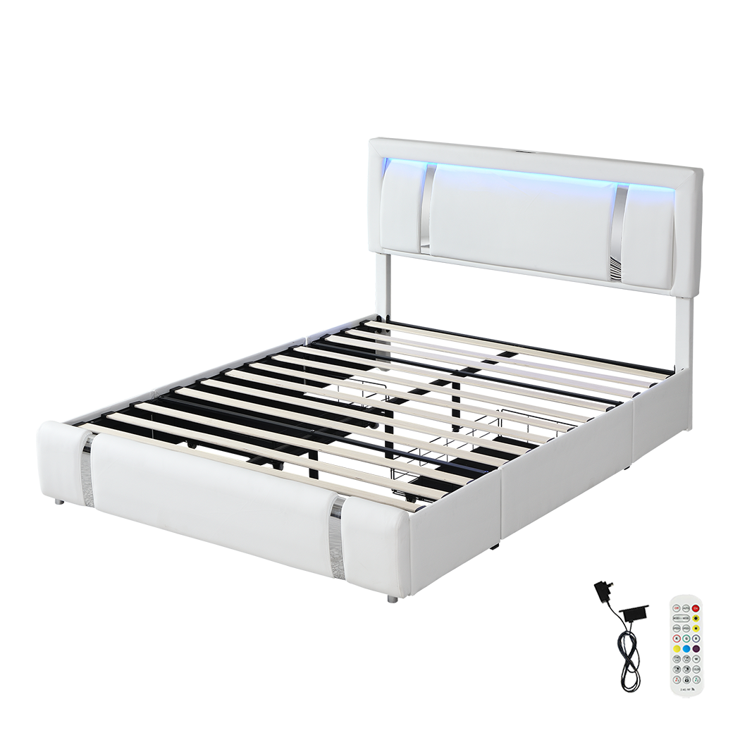 Levede Double Bed Frame With Adjustable Headboard White-2018816920018620424