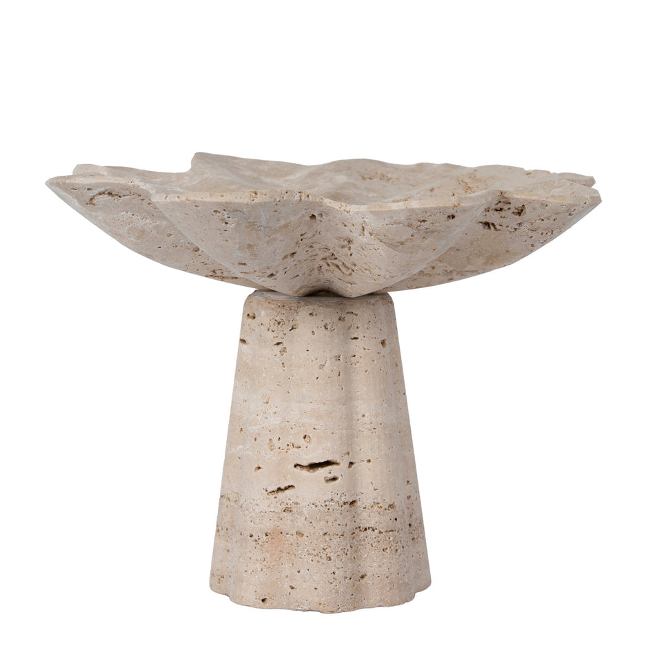 CAC12652-KM Petal Shaped Travertine Vase - Beige