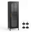 Artiss Buffet Cabinet Sideboard Slim Fluted Kitchen Storage Trolley Wheels Black