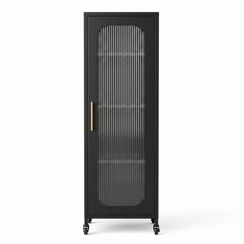 Artiss Buffet Cabinet Sideboard Slim Fluted Kitchen Storage Trolley Wheels Black