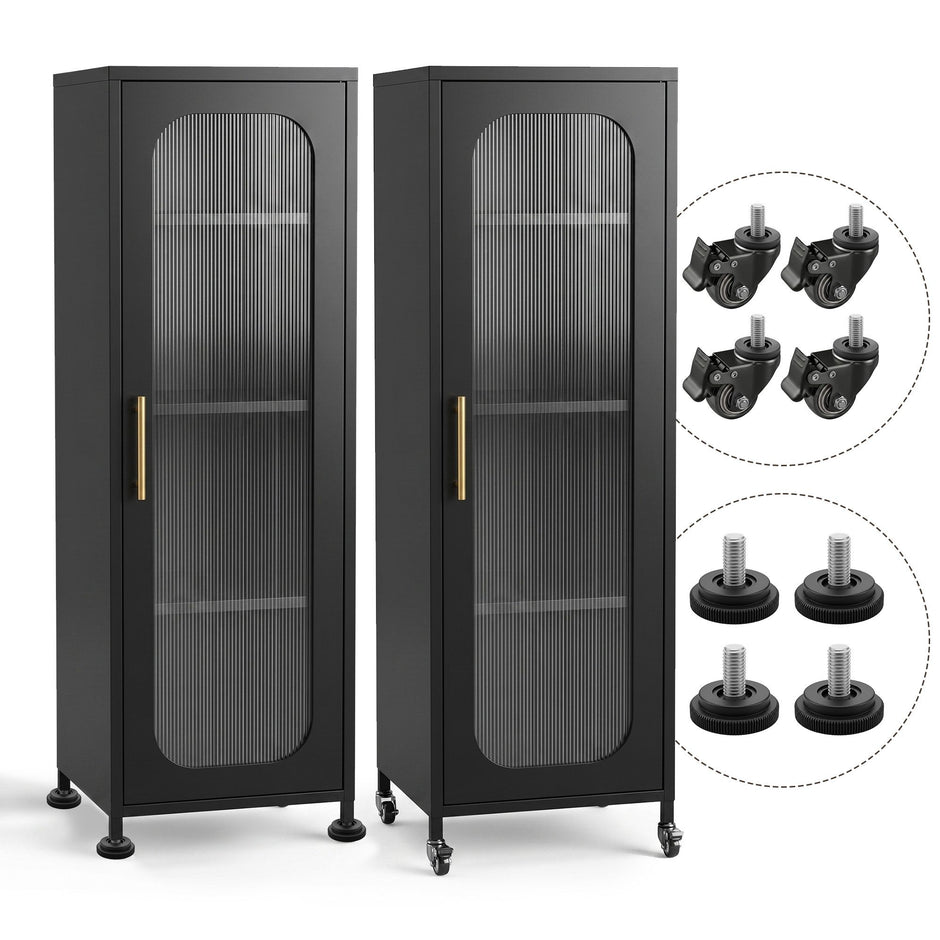 Artiss Buffet Cabinet Sideboard X2 Slim Kitchen Storage Trolley Wheels Black