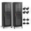 Artiss Buffet Cabinet Sideboard X2 Slim Kitchen Storage Trolley Wheels Black