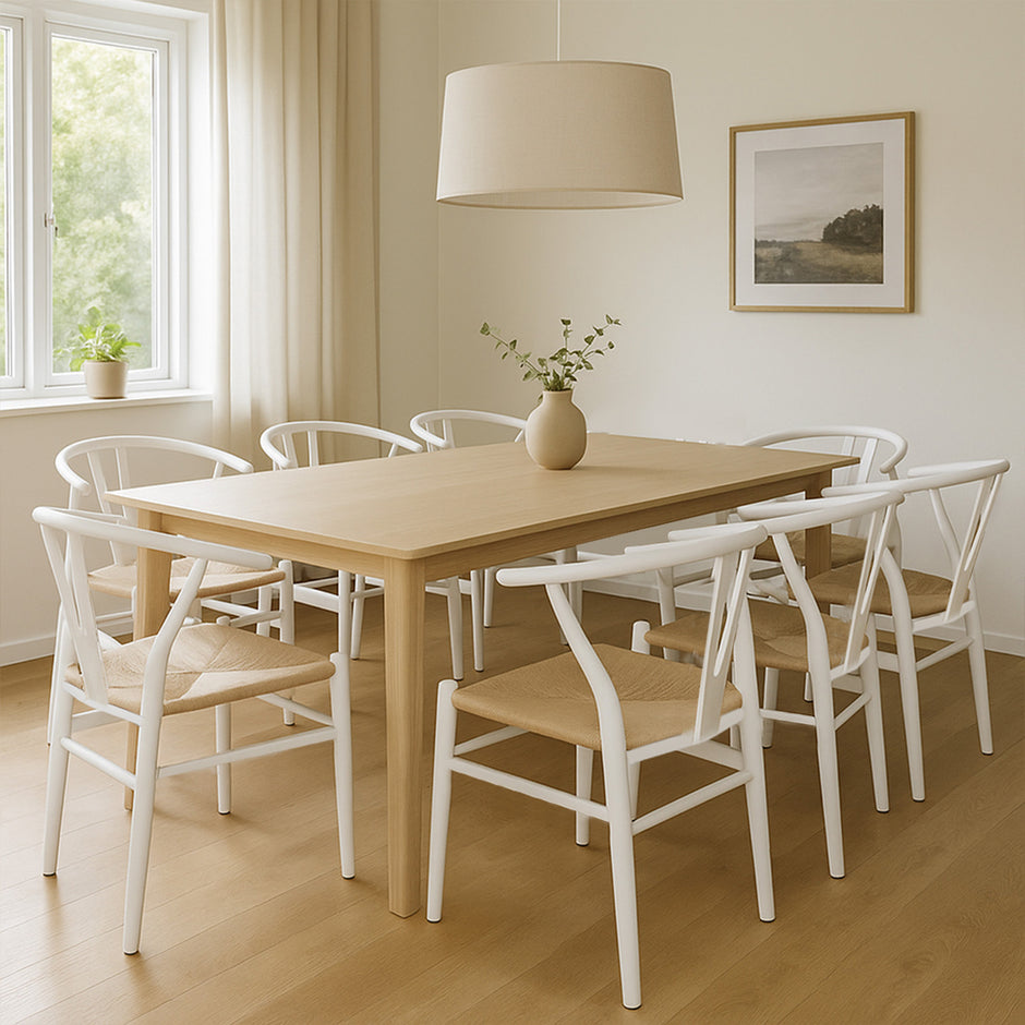Levede 8x Dining Chairs Wooden Hans White-2006732723414241287