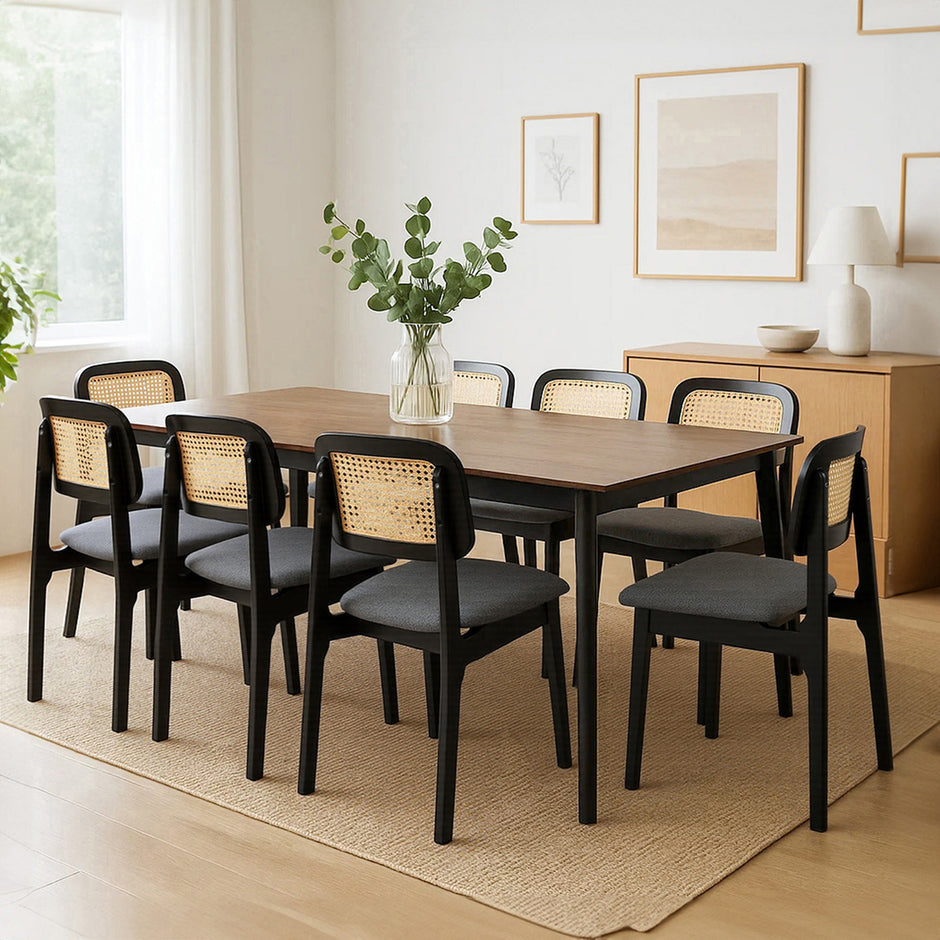 Levede Dining Chair Wood Rattan Armless Black x8-2006732736517246983