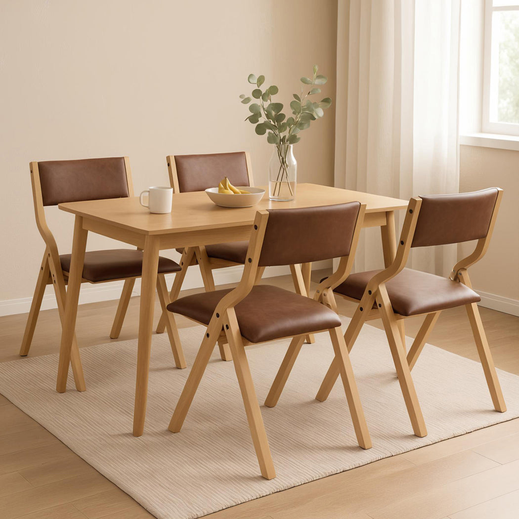 Levede 4x Dining Chairs Foldable PU Tan-2018816883515592711