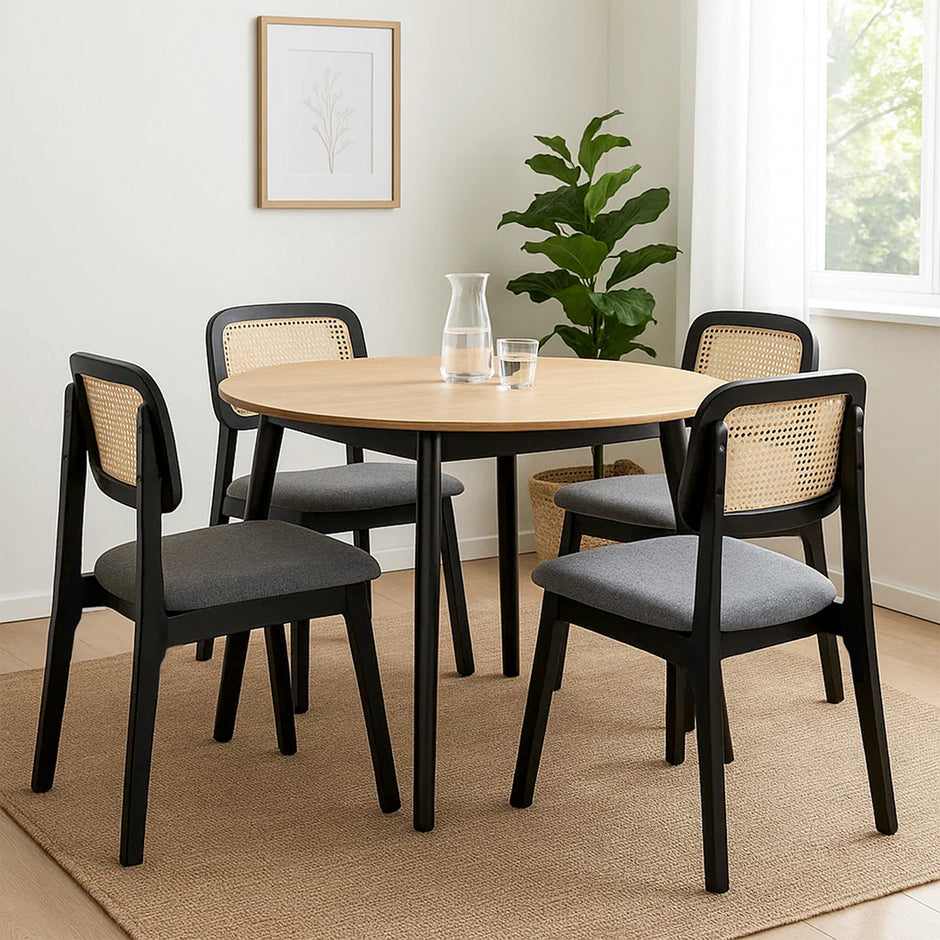 Levede Dining Chair Wood Rattan Armless Black x4-2006732736164925447