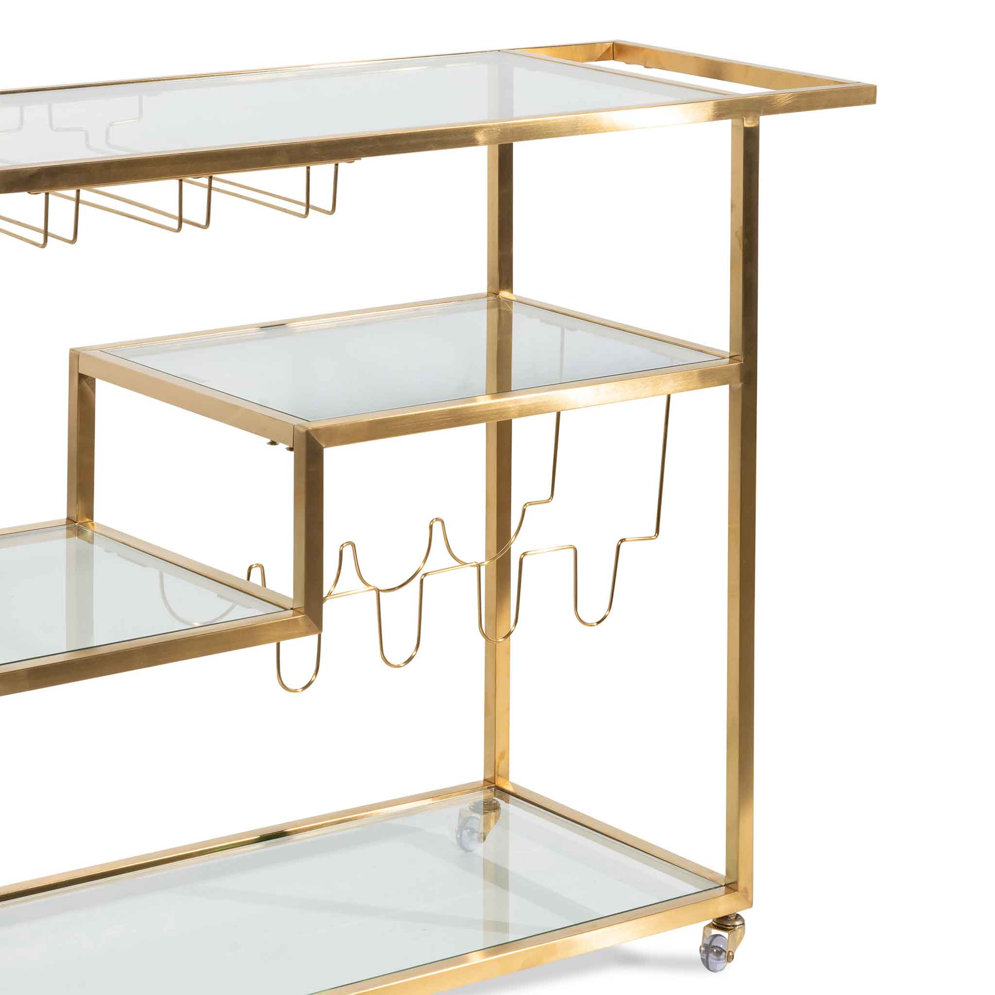 CBR6223-BS Glass Bar Cart - Brushed Gold Base