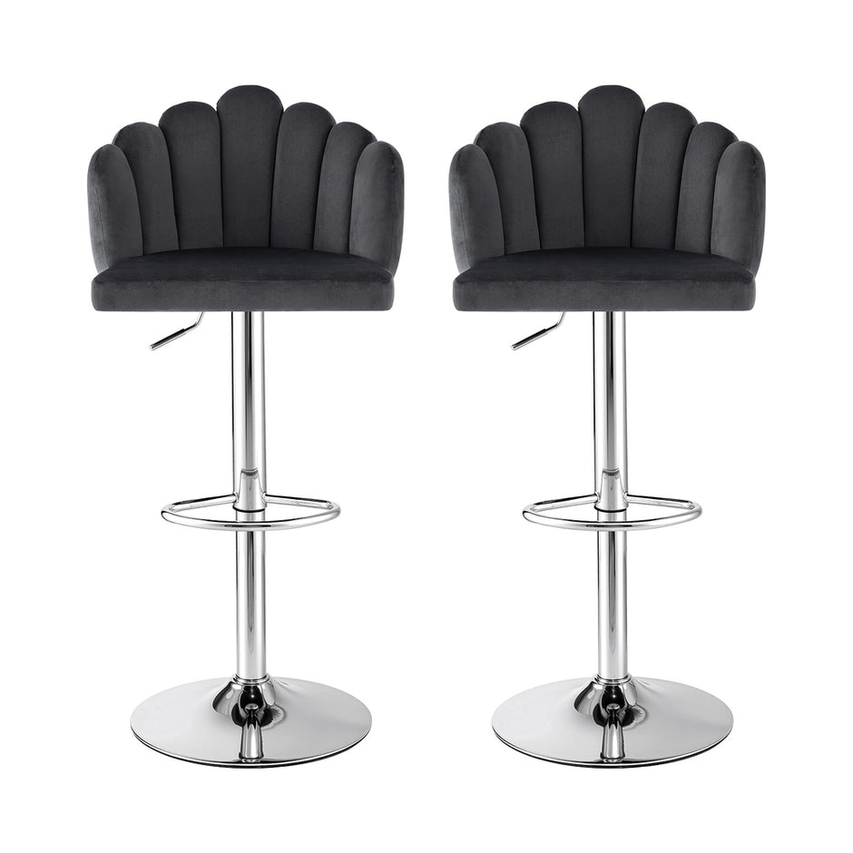 Artiss Bar Stool X2 Kitchen Dining Counter Gaslift Chair Adjustable Velvet Grey