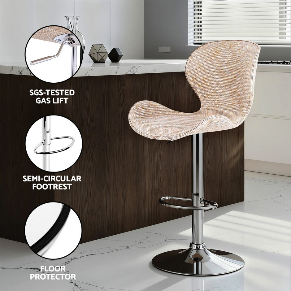 Artiss 2x Bar Stools Kitchen Swivel Gas Lift Counter Chair Wing PE Rattan Beige