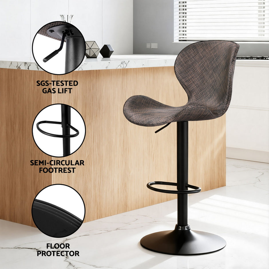 Artiss 2x Bar Stools Kitchen Swivel Gas Lift Counter Chair Wing PE Rattan Brown
