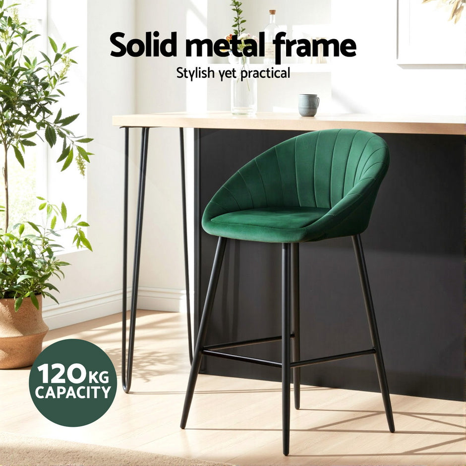 Artiss 4x Bar Stools Kitchen Dining Chair Counter Stool Tub Velvet Metal Green