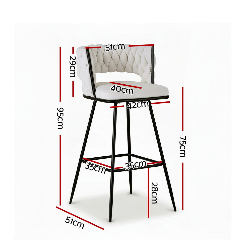 Artiss 2x Bar Stools Kitchen Dining Chair Counter Stool Woven Velvet Metal Ivory