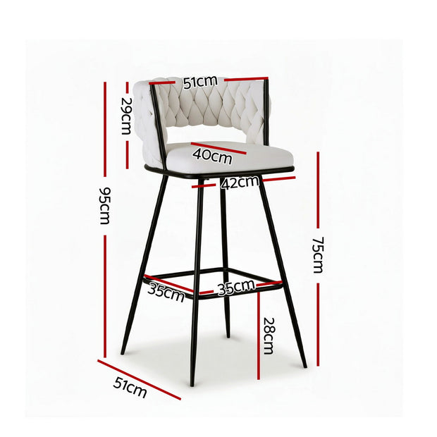 Artiss 2x Bar Stools Kitchen Dining Chair Counter Stool Woven Velvet Metal Ivory