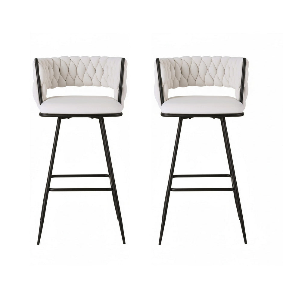 Artiss 2x Bar Stools Kitchen Dining Chair Counter Stool Woven Velvet Metal Ivory