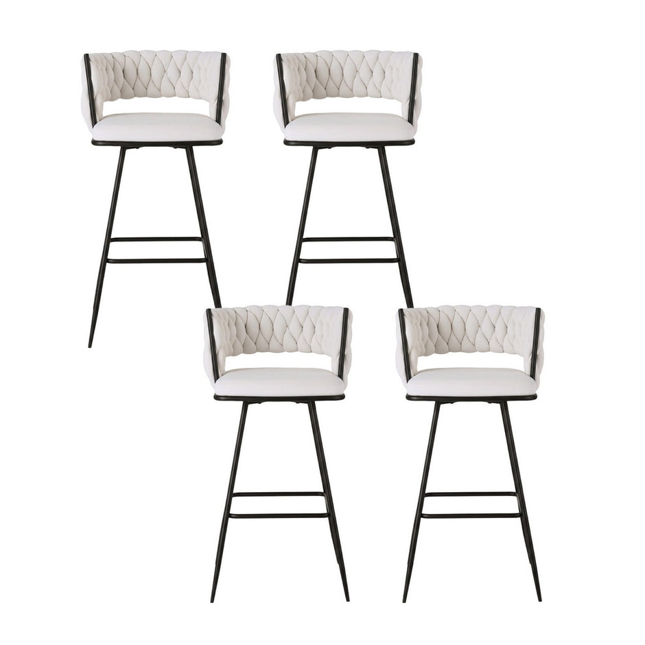 Artiss 4x Bar Stools Kitchen Dining Chair Counter Stool Woven Velvet Metal Ivory