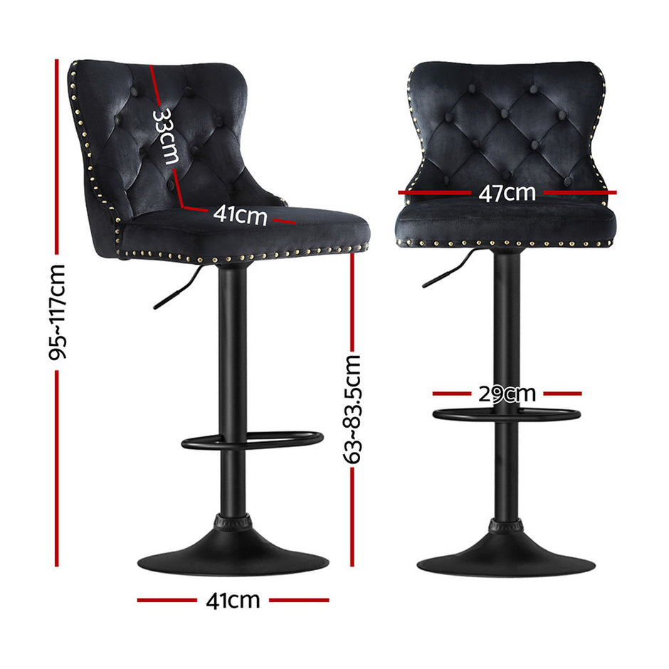 Artiss 1x Velvet Bar Stool Adjustable Height Nailhead Trim Kitchen Counter Stool