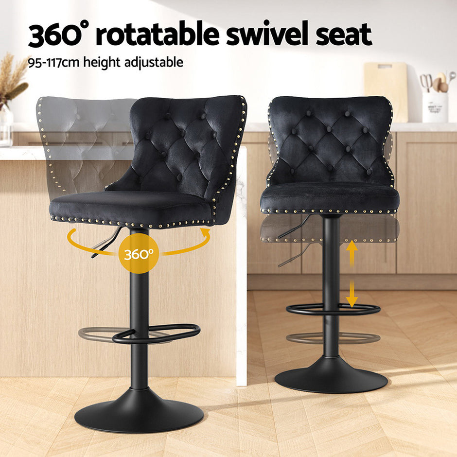 Artiss 1x Velvet Bar Stool Adjustable Height Nailhead Trim Kitchen Counter Stool