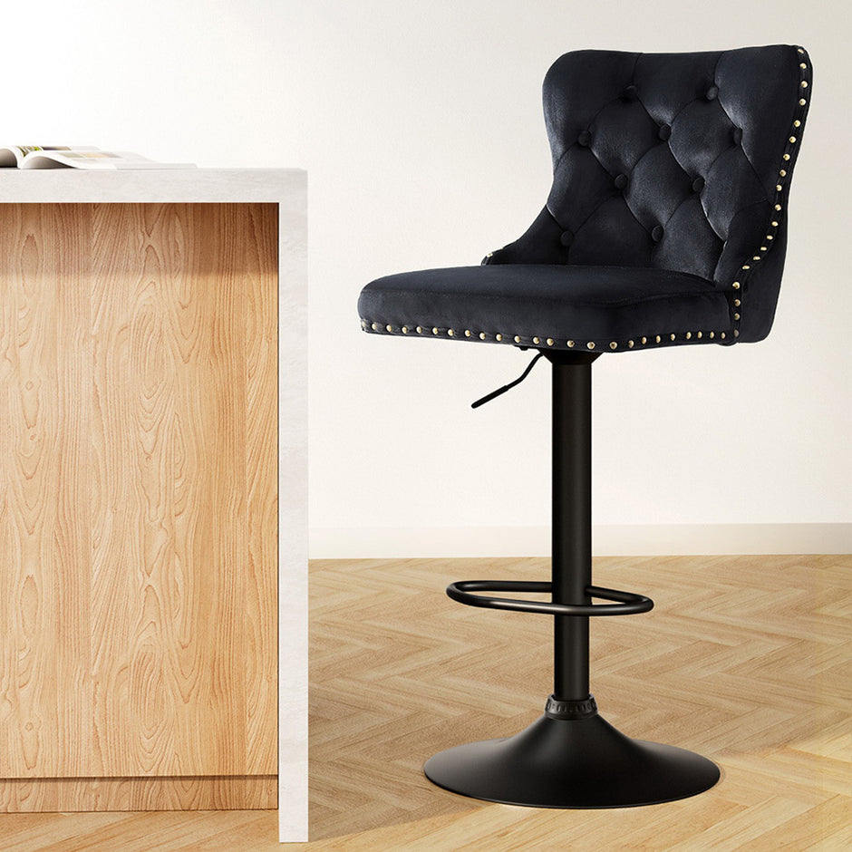 Artiss 1x Velvet Bar Stool Adjustable Height Nailhead Trim Kitchen Counter Stool