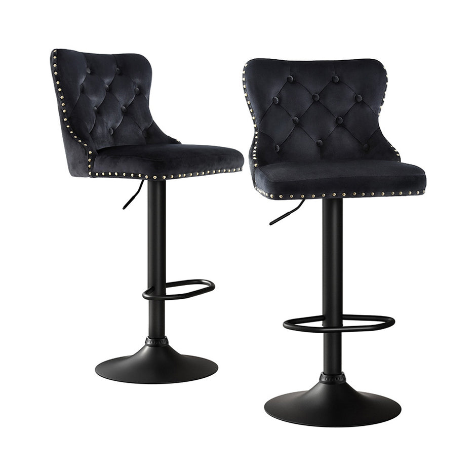 Artiss 2x Velvet Bar Stool Adjustable Height Nailhead Trim Kitchen Counter Stool