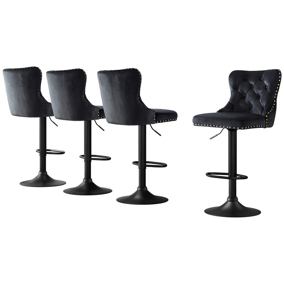 Artiss 4x Velvet Bar Stool Adjustable Height Nailhead Trim Kitchen Counter Stool