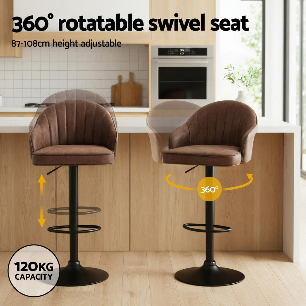 Artiss 4x Bar Stools Kitchen Swivel Gas Lift Counter Chair Shell Leather Brown