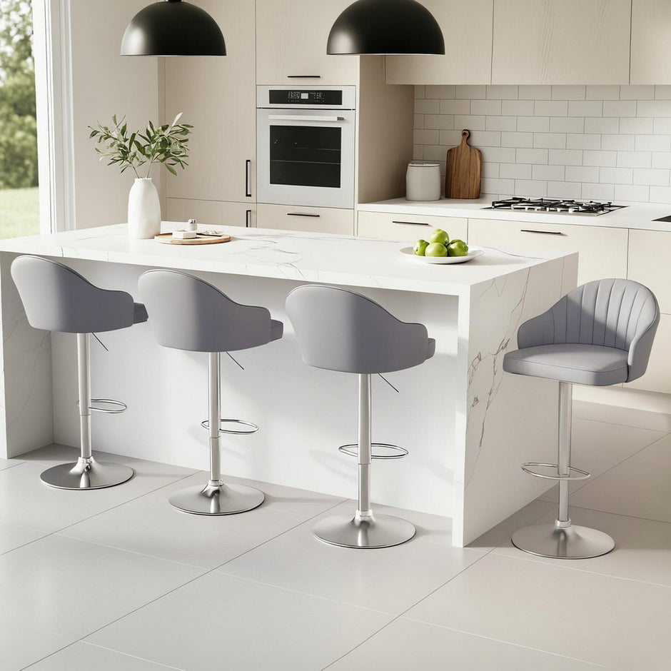 Artiss 4x Bar Stools Kitchen Swivel Gas Lift Counter Chair Shell Leather Grey