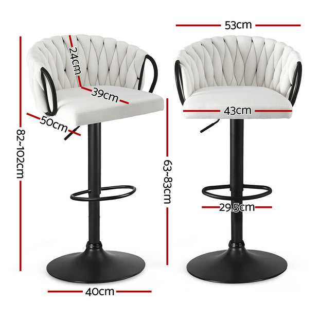 Artiss Bar Stool x2 Kitchen Dining Chair Counter Gaslift Woven Velvet Ivory