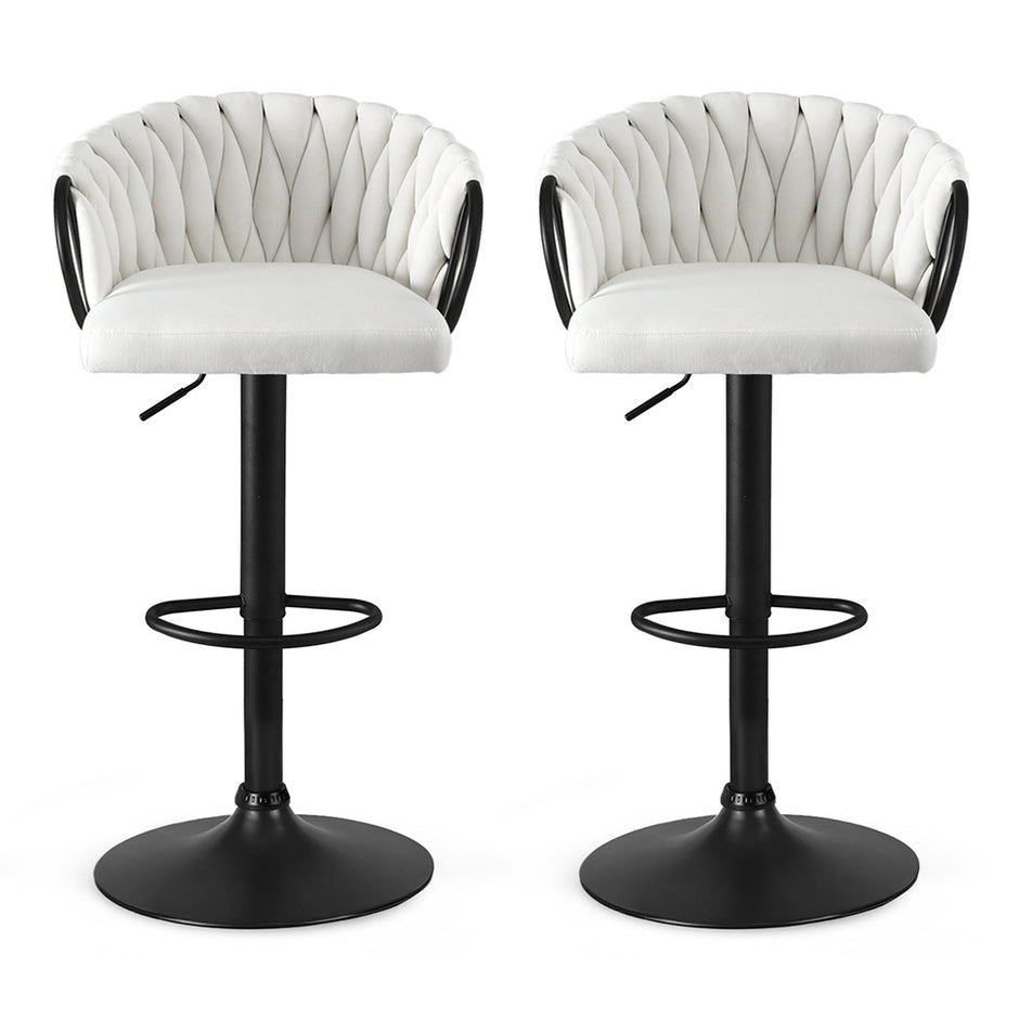 Artiss Bar Stool x2 Kitchen Dining Chair Counter Gaslift Woven Velvet Ivory
