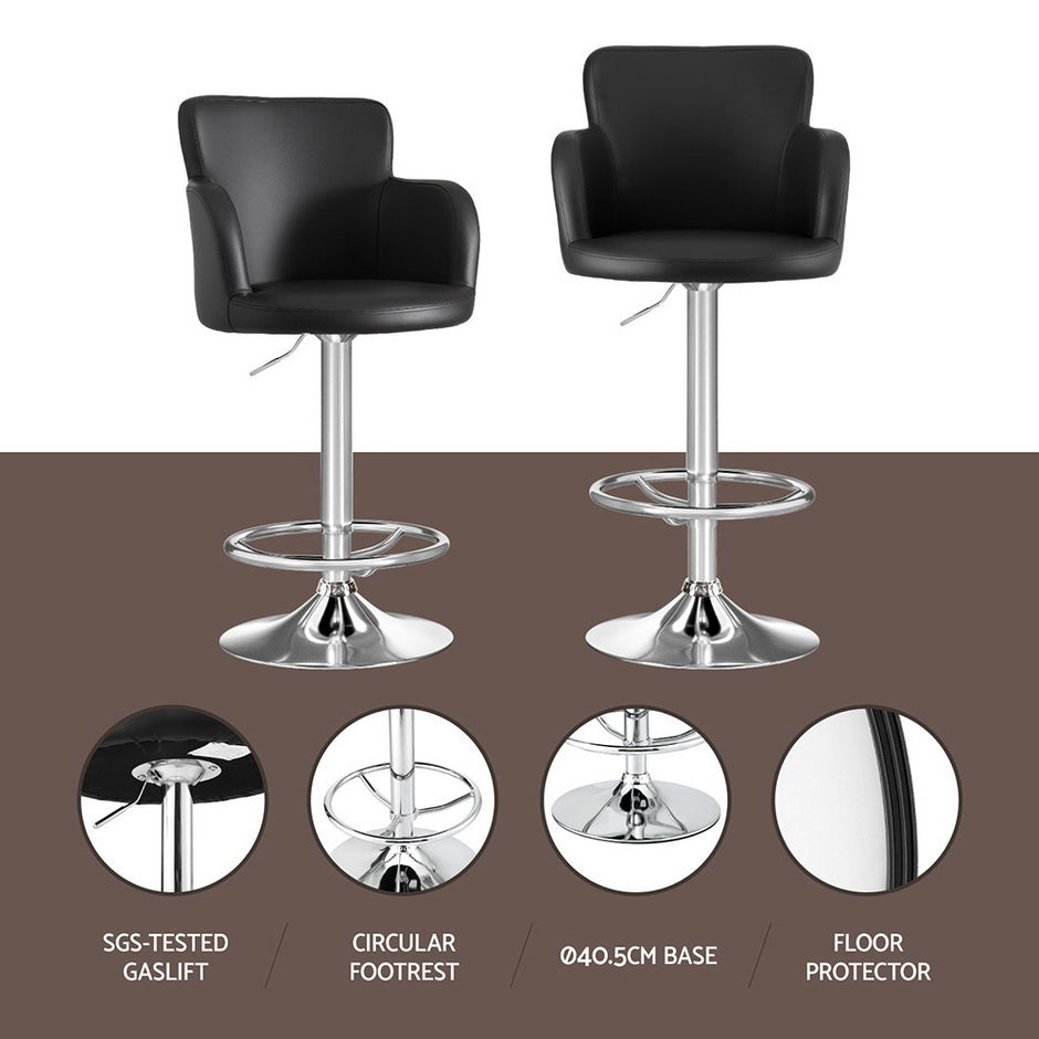 Artiss 1x Leather Bar Stools Swivel Adjustable Gas Lift PU Counter Chairs Black
