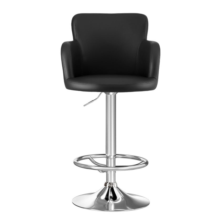 Artiss 2x Leather Bar Stools Swivel Adjustable Gas Lift PU Counter Chairs Black