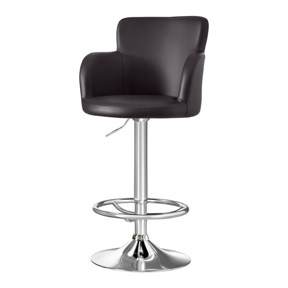 Artiss 1x Leather Bar Stools Swivel Adjustable Gas Lift PU Counter Chairs Brown