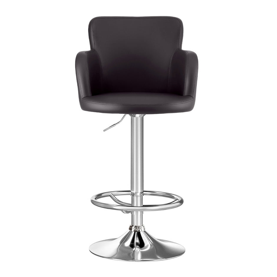 Artiss 1x Leather Bar Stools Swivel Adjustable Gas Lift PU Counter Chairs Brown