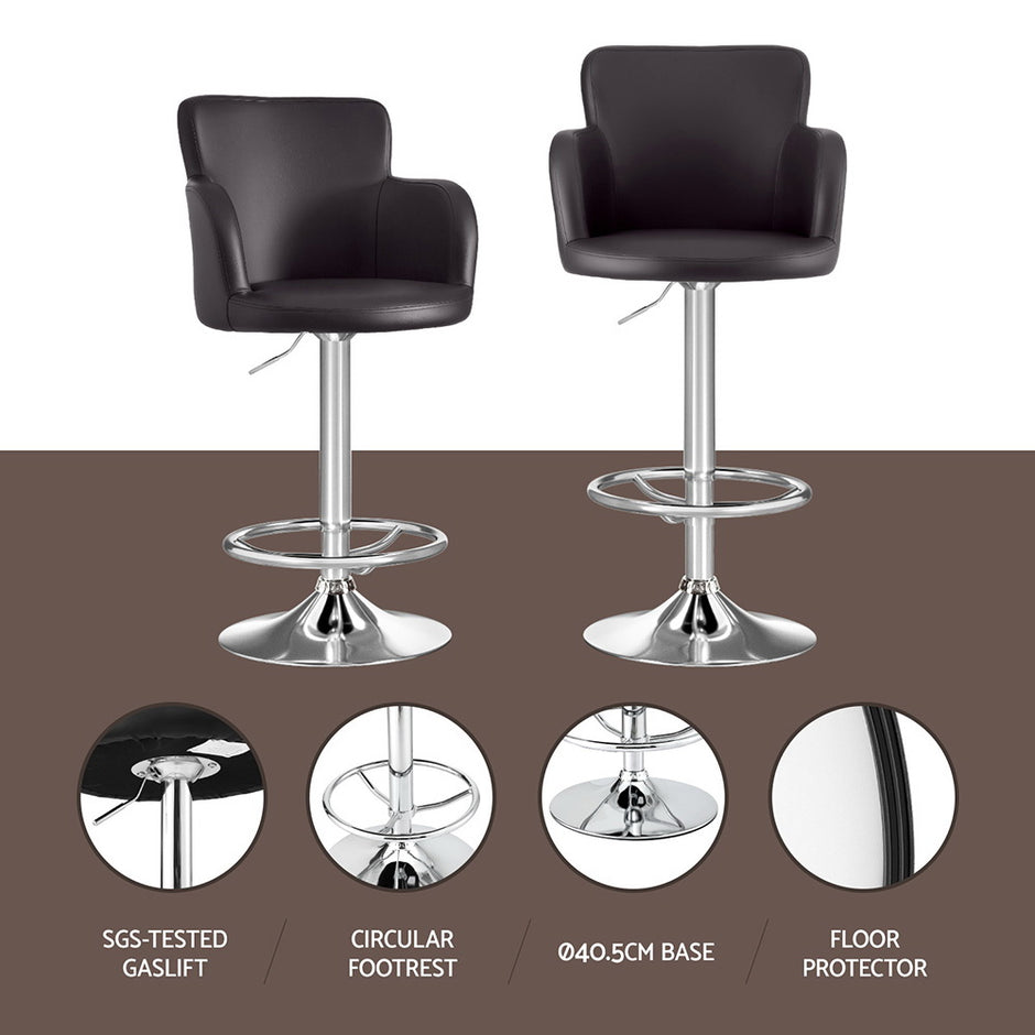 Artiss 1x Leather Bar Stools Swivel Adjustable Gas Lift PU Counter Chairs Brown