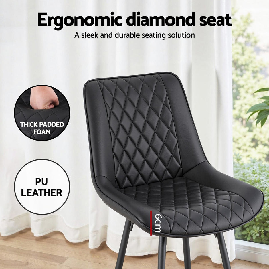 Artiss 4x Bar Stools Kitchen Dining Chair Counter Stool Diamond PU Leather Black