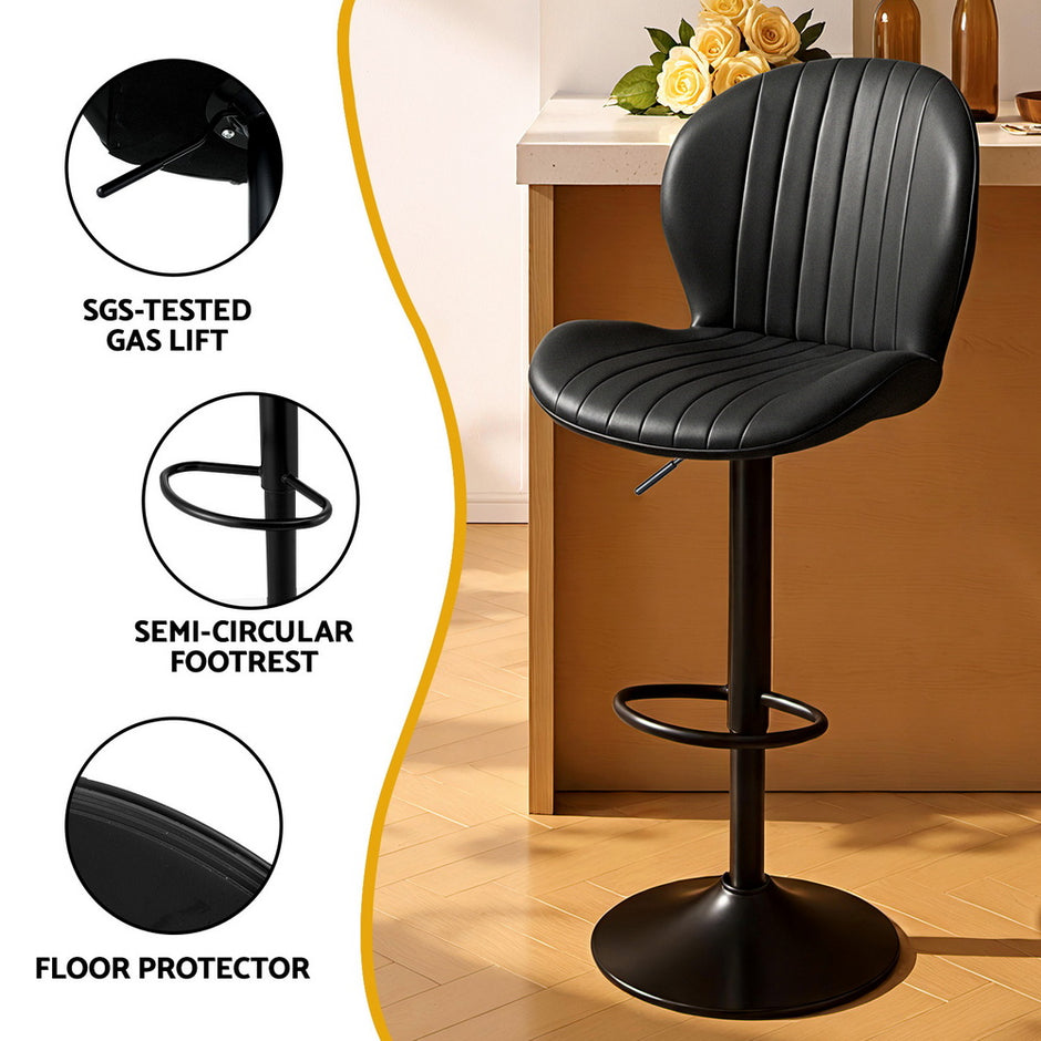 Artiss 2x Bar Stools Kitchen Swivel Gas Lift Counter Chair Shell Leather Black
